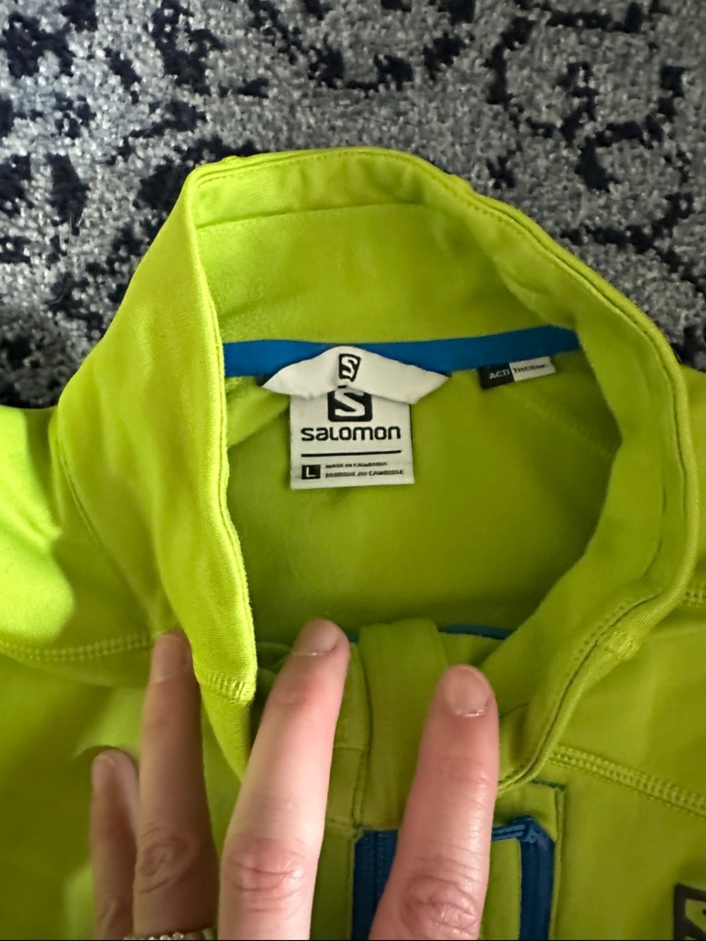 Salomon Men's Neon Lime Performance Jacket with Blue Trim - Picture 2 of 4